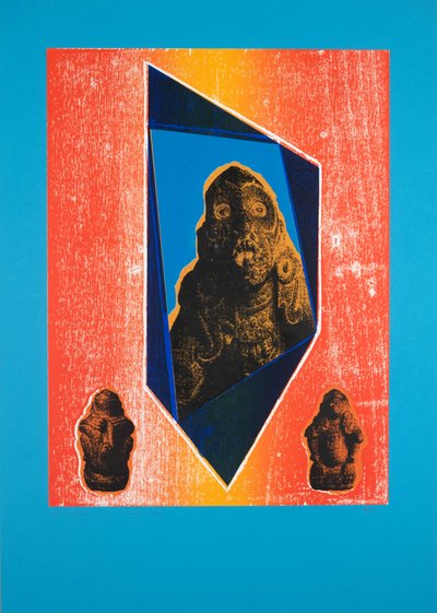 Invisible Room Nº9, kék, 2019 (fametszet és szitanyomás) alkotó: Guilherme Pontes