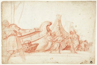 Kikötői jelenet (recto); Két vázlat férfi alakokról (verso) alkotó: Guillaume Courtois