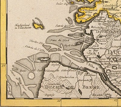 Helgoland részlete Dánia térképéről, 1730 alkotó: Guillaume Delisle