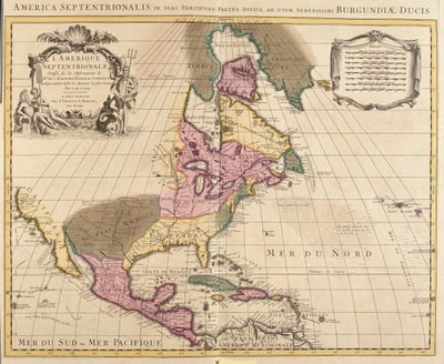 Kanada keleti része, Egyesült Államok keleti része, Mexikó, Guatemala, El Salvador, Belize, Honduras, Nicaragua, Costa Rica, Panama, Antigua és Barbuda, Bahamák, Barbados, Kuba, Dominika, Jamaica, Grenada, Haiti, Dominikai Köztársaság, Saint Kitts és Nevis alkotó: Guillaume Delisle