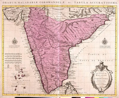 Coromandel és Malabar (India) térképe (rézkarc alkotó: Guillaume Delisle