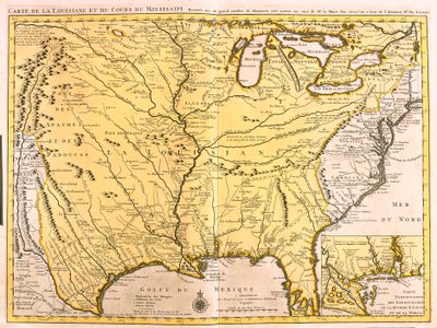 Louisiana (USA) és a Mississippi folyó térképe (rézkarc alkotó: Guillaume Delisle