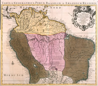 Peru, Guyana, Brazília és az Amazonas régió térképe (rézkarc alkotó: Guillaume Delisle
