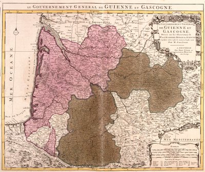 Guyenne és Gascogne kormányának térképe (Franciaország) (rézkarc alkotó: Guillaume Delisle