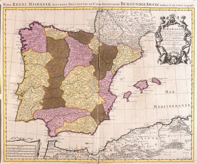 Az Ibériai-félsziget, a Portugál Királyság és a Spanyol Királyság térképe (rézkarc alkotó: Guillaume Delisle
