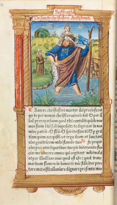 Nyomtatott Órakönyv (római használatban): fol. 101v, Szent Kristóf alkotó: Guillaume Le Rouge