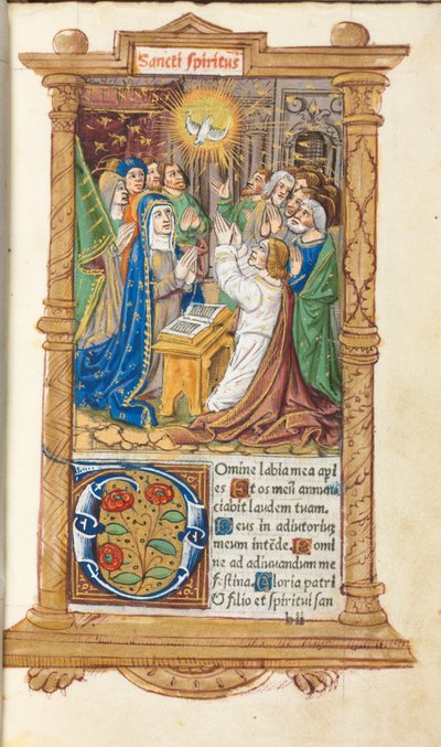 Nyomtatott Órakönyv (római használatban): fol. 58r, Pünkösd alkotó: Guillaume Le Rouge