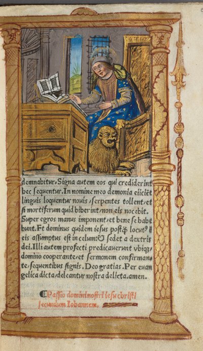 Nyomtatott órakönyv Róma használata: fol. 20r, Szent Márk, 1510. alkotó: Guillaume Le Rouge