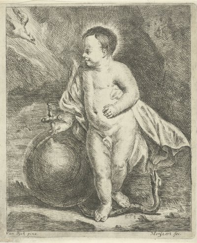 Krisztus gyermeke földgömbbel és kígyóval alkotó: Guillaume Pierre Mensaert