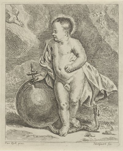 Krisztus gyermeke földgömbbel és kígyóval alkotó: Guillaume Pierre Mensaert