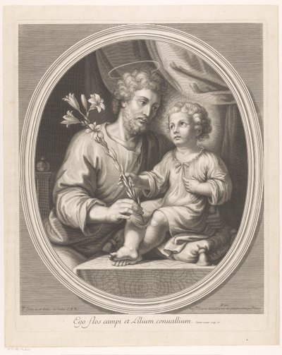Gyermek Krisztus átnyújt Szent Józsefnek egy liliomot alkotó: Guillaume Vallet