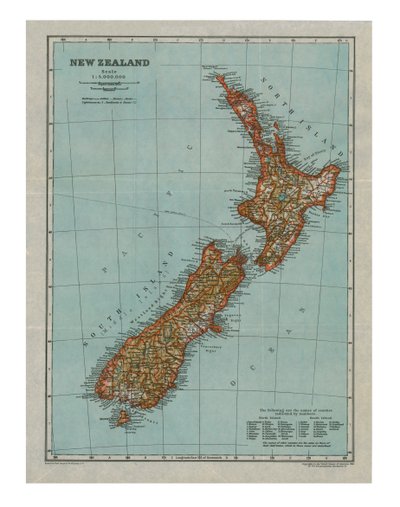 Új-Zéland térképe, 1910 alkotó: Gull Engraving Company