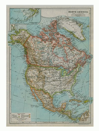 Észak-Amerika térképe, 1910 alkotó: Gull Engraving Company