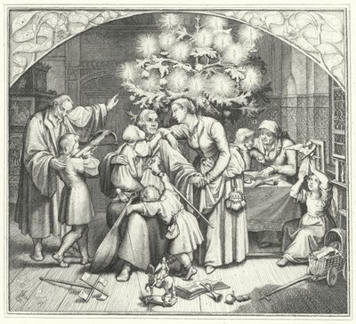 Luther Márton és családja élvezi az ünnepi időszakot (metszet) alkotó: Gustav Ferdinand Leopold Konig