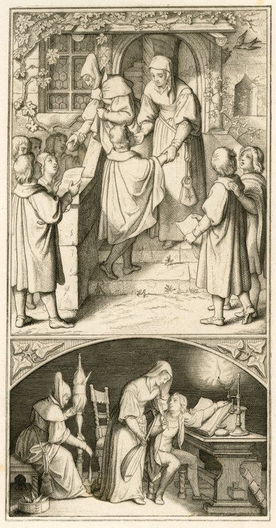 Luther Márton iskolás korában Ursula Cotta ajtaja előtt énekel Eisenachban egy kis kenyérért. Ebben a házban fogja megtanulni a sípot és a lantot, tehát az eredeti szöveget alkotó: Gustav Ferdinand Leopold Konig