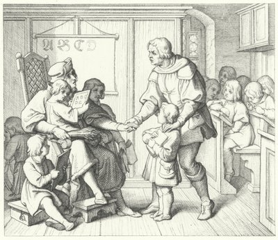 Luther Márton az iskolában (metszet) alkotó: Gustav Ferdinand Leopold Konig