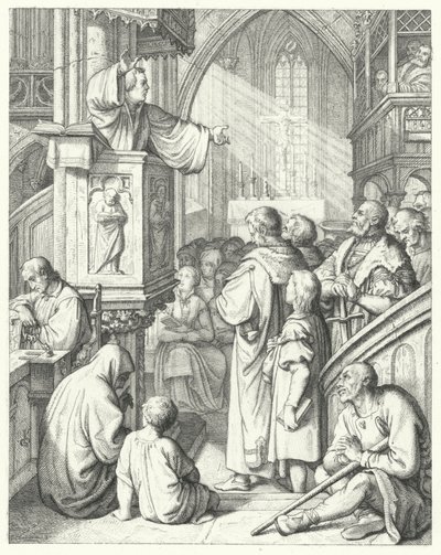 Luther Márton prédikációt mond (metszet) alkotó: Gustav Ferdinand Leopold Konig