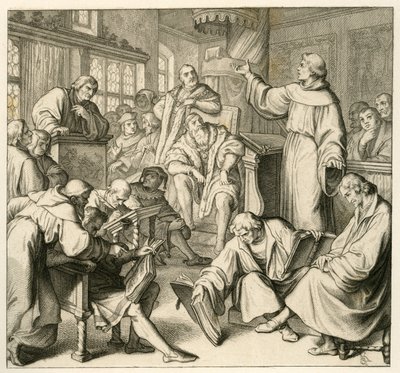 Luther Márton megbeszélésen dr. Johannes Eck (Johann Maier von Eck) (1486-1543), Luther oldalán Philipp Melanchthon (1497-1560) és Karlstadt (Andreas Rudolf Bodenstein von Karlstadt) alkotó: Gustav Ferdinand Leopold Konig
