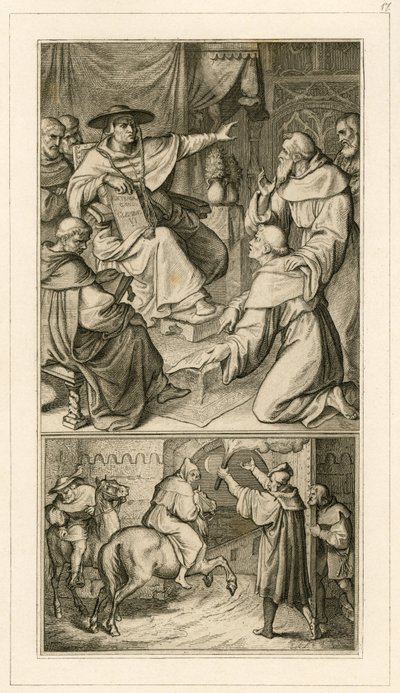 Martin Luther in discussion with cardinal Cajetan, Luther has to revoke his writings, beside him his friend Staupitz alkotó: Gustav Ferdinand Leopold Konig