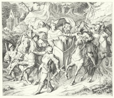 Luther Mártont elrabolják, amikor visszatér az 1521-es wormsi országgyűlésről alkotó: Gustav Ferdinand Leopold Konig