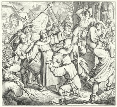 Luther Márton a lázadók és a parasztháború ellen prédikál (metszet) alkotó: Gustav Ferdinand Leopold Konig