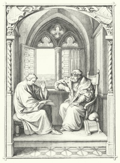 Luther Márton felolvas a Bibliából János szász választófejedelemnek (metszet) alkotó: Gustav Ferdinand Leopold Konig