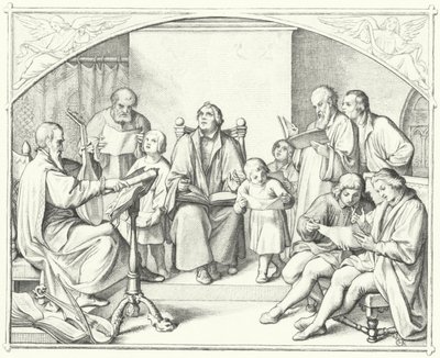 Luther Márton templomi kórussal énekel (metszet) alkotó: Gustav Ferdinand Leopold Konig