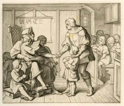 Luther Márton beiratkozása a mansfieldi iskolába, ezen az illusztráción apjával, Hans-szal alkotó: Gustav Ferdinand Leopold Konig