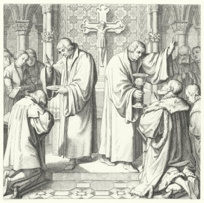 A szentáldozás protestáns és katolikus formában is (metszet) alkotó: Gustav Ferdinand Leopold Konig