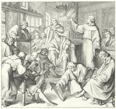 A lipcsei vita, Andreas Karlstadt, Johann Eck és Martin Luther, 1519 alkotó: Gustav Ferdinand Leopold Konig