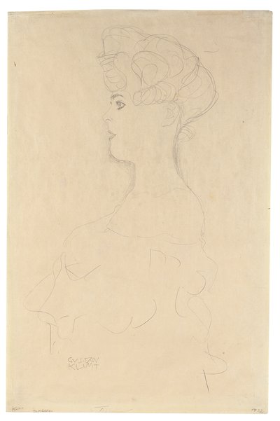 Mellkép profilportré balról, 1904-05 körül (ceruza, fehér és vörös zsírkréta, simili japán papírra) alkotó: Gustav Klimt
