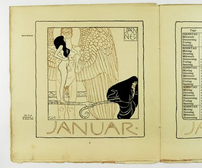 Naptárlap 1901 januárjára (színes litográfia) alkotó: Gustav Klimt