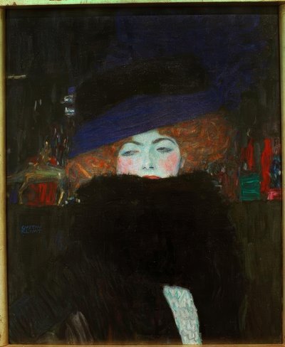 Hölgy sapkával és tollboával alkotó: Gustav Klimt