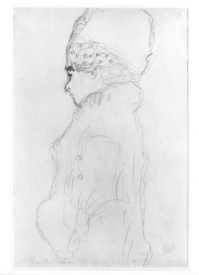 Magas kalapos hölgy, 1917 körül, alkotó: Gustav Klimt