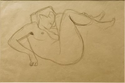 Akt lány guggolva, kihúzott combokkal (tanulmány) alkotó: Gustav Klimt