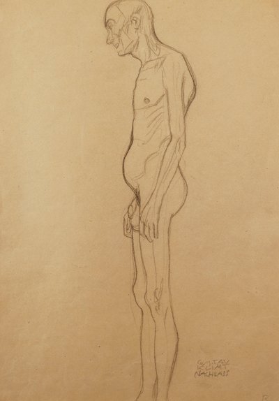 Meztelen férfiak; meztelen férfi balra, alkotó: Gustav Klimt