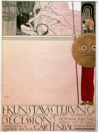 A szecesszió első kiállításának plakátja (Theseus és Minotaurusz) alkotó: Gustav Klimt