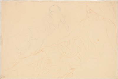 fekvő aktok; Feltámasztott nő, ismétlés a bal oldalon, 1913 alkotó: Gustav Klimt