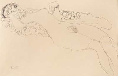 Fekvő női akt, balra, 1917. alkotó: Gustav Klimt