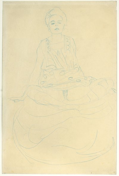Elölről félmeztelenül ülve, 1907 körül (ceruza papíron) alkotó: Gustav Klimt