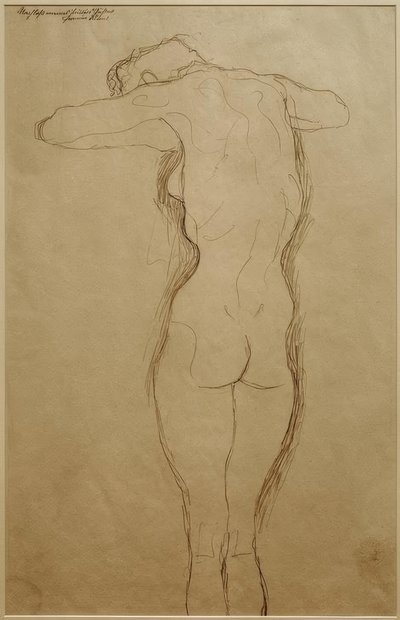 Meztelenül állva hátulról, karok vízszintesen behajlítva (tanulmány) alkotó: Gustav Klimt