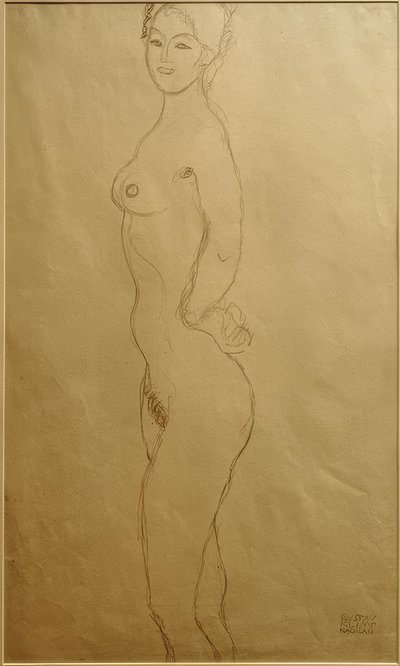 Balra álló női akt, kéz a kézben... alkotó: Gustav Klimt