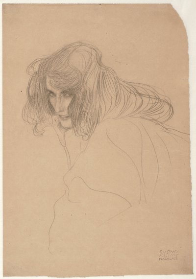 Egy női fej tanulmányozása háromnegyedes profilban Tanulmány a szeszélytelenségről a Beethoven-frízben, 1901-1902 körül alkotó: Gustav Klimt