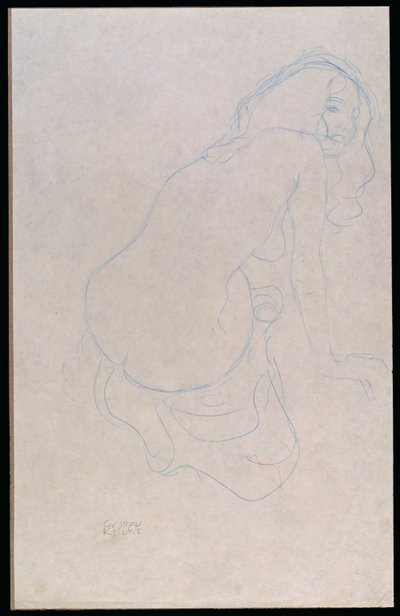 Nő jobbra dőlve, hosszú hajjal, 1910-11 körül alkotó: Gustav Klimt