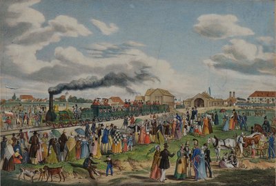 A München-Augsburg vasútvonal megnyitása 1839. szeptember 1-jén. alkotó: Gustav Kraus
