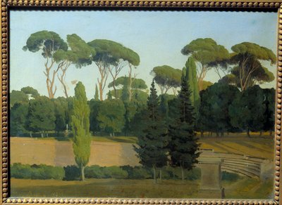 A Villa Borghese kertjében. Gustaf Wilhem Pálma festménye (1810 - 1890) Ec. Beperelték. alkotó: Gustav Palm