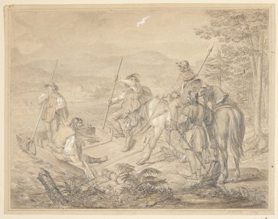 Táj lovasokkal a kompnál alkotó: Gustav Schlick