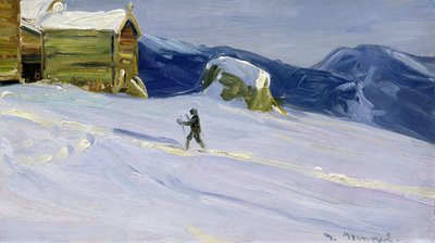 Téli este Vagaban síelővel (olaj, vászon) alkotó: Gustav Wentzel