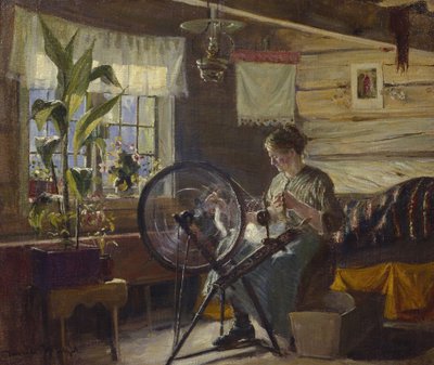 Nő a parasztház belsejében (oi, vászon) alkotó: Gustav Wentzel
