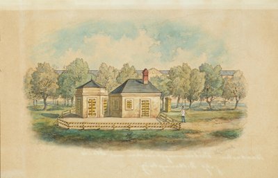A bankjegyégető ház a bécsi bal parton, a mai Beethovenplatz helyén. alkotó: Gustav Zafaurek